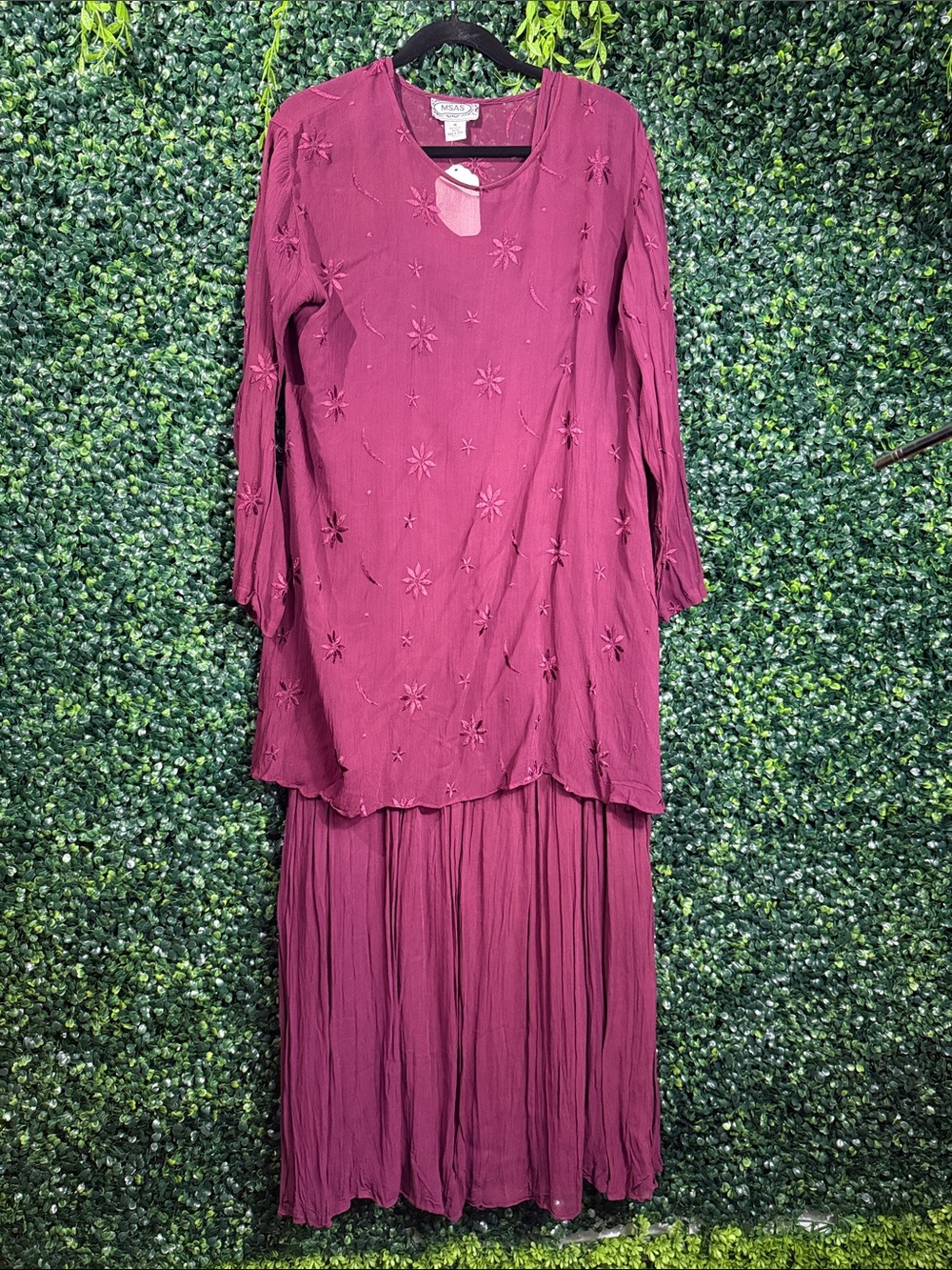 Papaya Plum Embroidered Maxi Dress Set